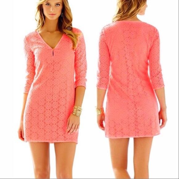 Lilly Pulitzer Dresses & Skirts - Lilly Pulitzer Lamora Coral Lace Crochet Dress - Small